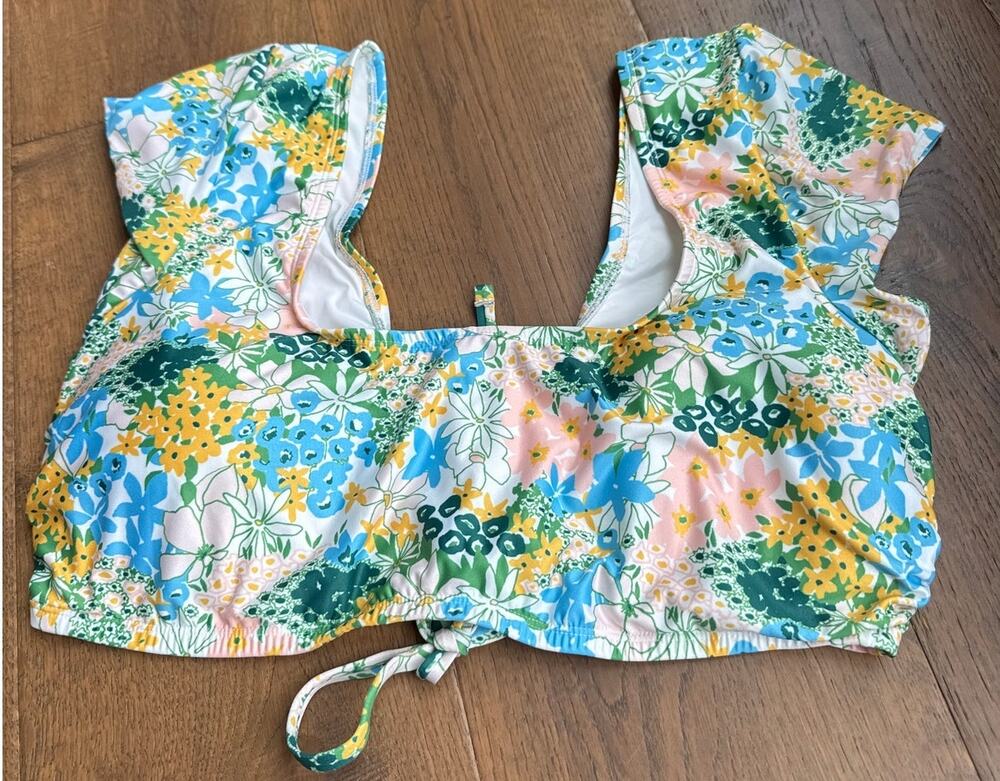 ModCloth The Amari Crop Bikini Top Retro Pin-up Floral Blue Yellow 2X NWOT